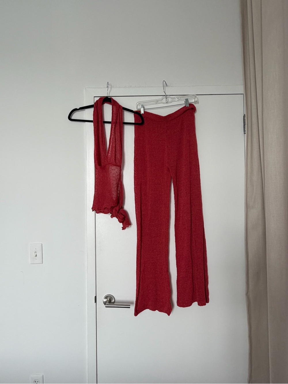 Indah Red Knit Ayat Halter & Flare Farah Pants Set